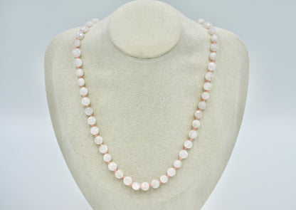 Moon Stone Knotted Pink Silk 17 Inch Necklace Silver Hardware
