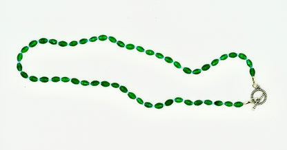 Green Jade Knotted Blue Silk 17 Inch Necklace Silver Hardware