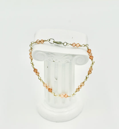 Sterling Silver Rosary Cognac Facetted Chrystals 8 Inch Bracelet