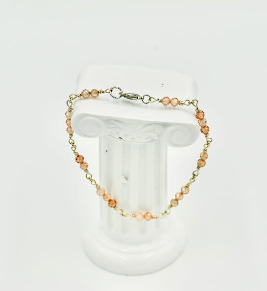 Sterling Silver Rosary Cognac Facetted Chrystals 8 Inch Bracelet