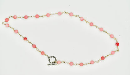 Pink Opal 925 Sterling Silver Rosary 17 Inch Necklace