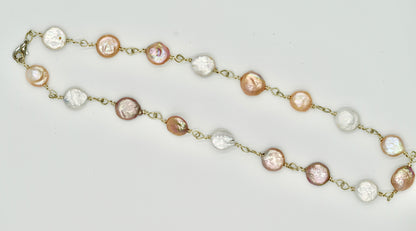 Sterling Silver Rosary Twisted with Multiple Flat Fresh Water Pearls 18 Inch Necklace