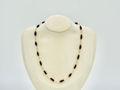 Black Spinel Red Garnet Accent 16 Inch 925 Rosary Necklace