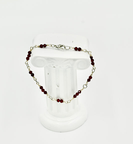 Sterling Silver Rosary Red Garnet Facetted 8 Inch Bracelet