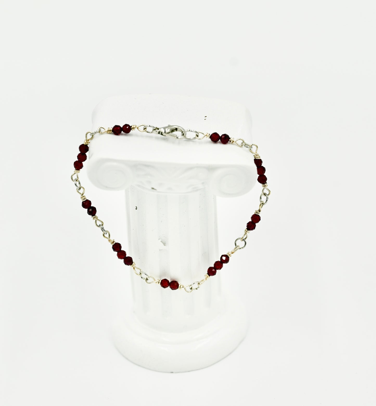 Sterling Silver Rosary Red Garnet Facetted 8 Inch Bracelet