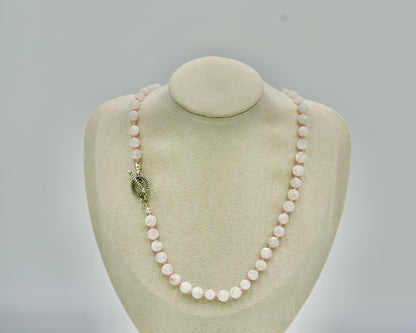 Moon Stone Knotted Pink Silk 17 Inch Necklace Silver Hardware