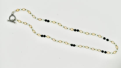 Mixed Stone Fresh Water Pearl Black Spinel with Coral 17 Inch Knotted Green Silk Silver Hardware