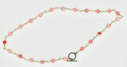 Pink Opal 925 Sterling Silver Rosary 17 Inch Necklace