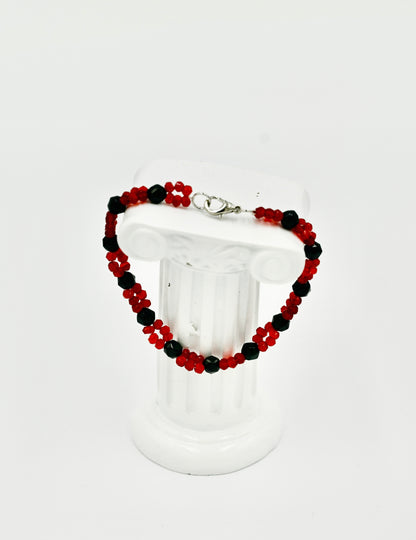 Orange Red Garnet Double Sewn 7 Inch Infinity Bracelet Silver Hardware