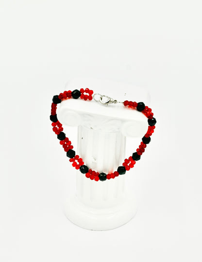 Orange Red Garnet Double Sewn 7 Inch Infinity Bracelet Silver Hardware