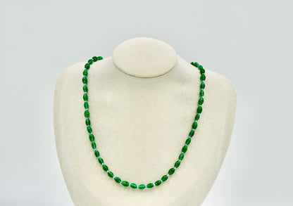 Green Jade Knotted Blue Silk 17 Inch Necklace Silver Hardware