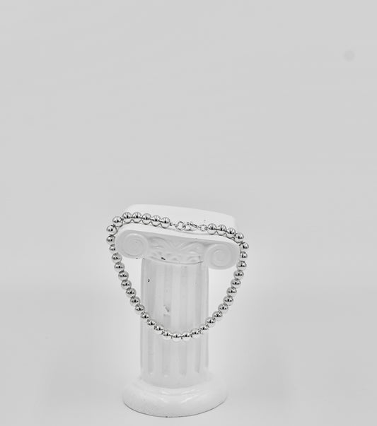 925 Sterling Silver Medium Beads Round Flat 7 Inch Bracelet