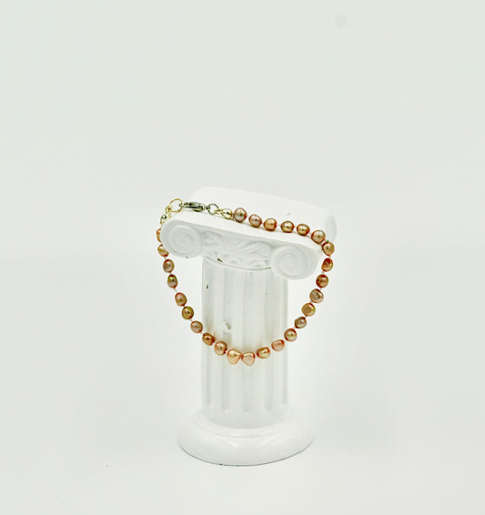 Brown Fresh Water Pearls 7 Inch Knotted Bracelet Silver Hardware