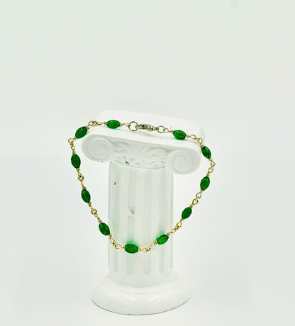 Sterling Silver Rosary Green Jade 8 Inch Bracelet