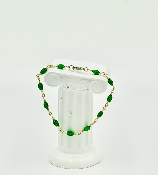 Sterling Silver Rosary Green Jade 8 Inch Bracelet
