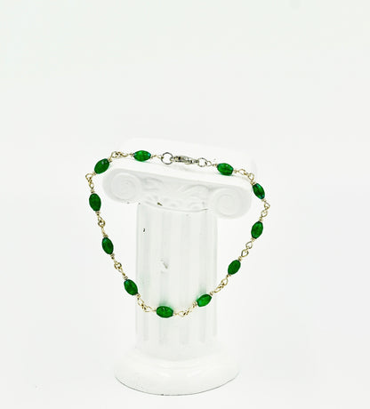 Sterling Silver Rosary Green Jade 8 Inch Bracelet