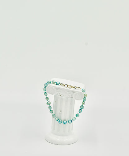 Natural Blue Fresh Water Pearls 7 Inch Knotted Bracelet Silver Hardware