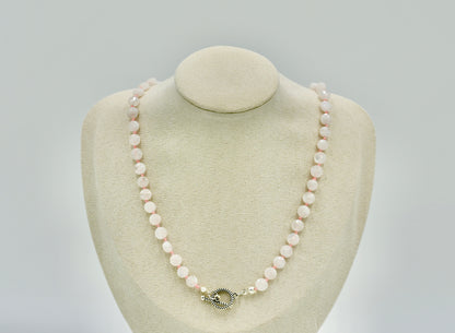 Moon Stone Knotted Pink Silk 17 Inch Necklace Silver Hardware