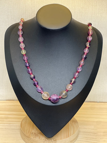 Natural Purple Fluoride over Knotted 17 Inch Necklace